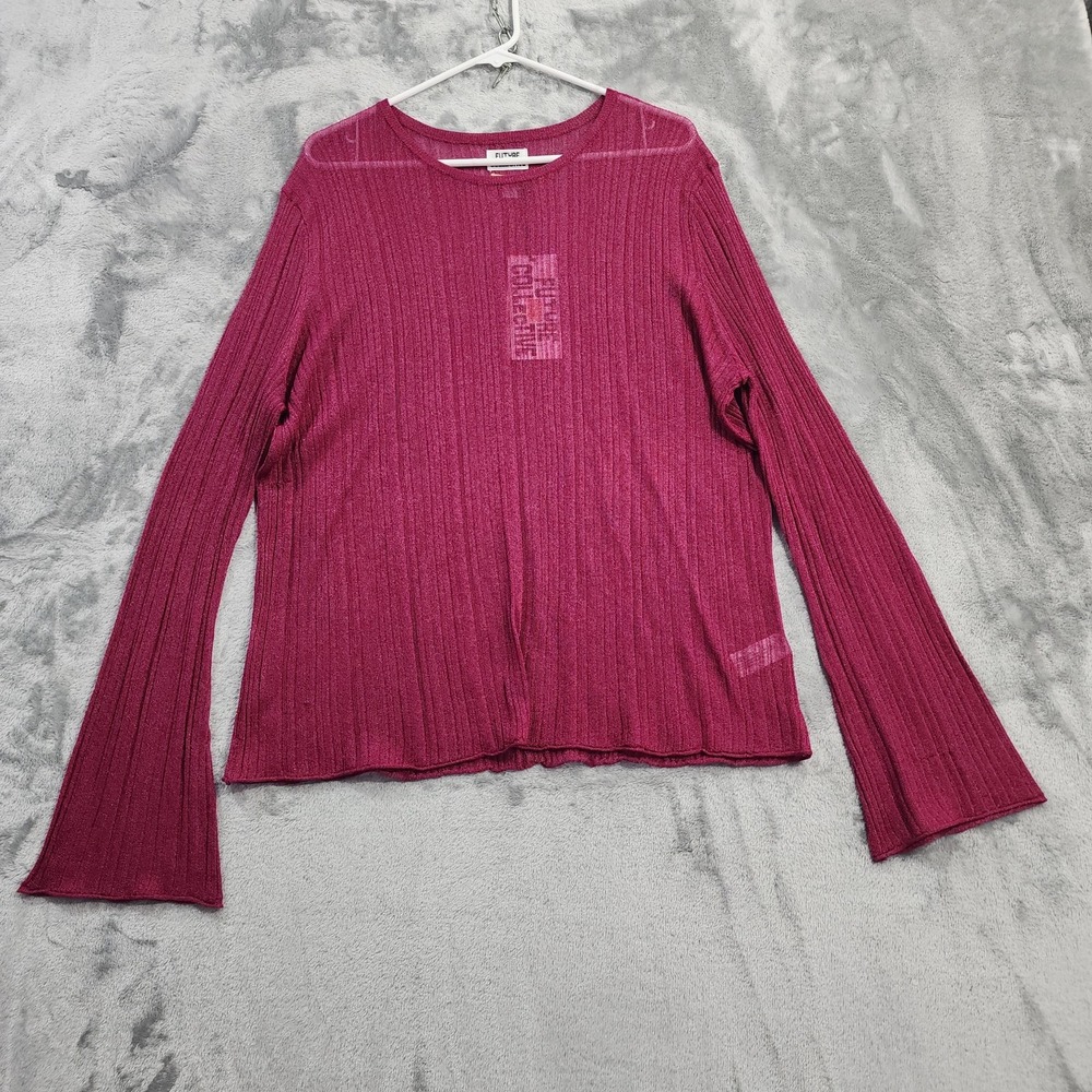 Future Collective Jenny K Lopez Sweater Womens 2X Pink Sheer Ribbed Flare Sleeve